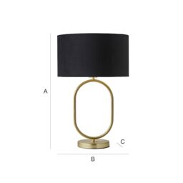 ValueLights Antonia Black Velvet & Gold Drum Lamp Shade Brushed Gold Oval Table Lamp - thumbnail 7