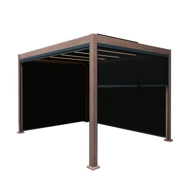 Monstershop Wood Effect Aluminium Pergola With Blinds & LED Lights - 3m x 3m in Terracotta - image 1