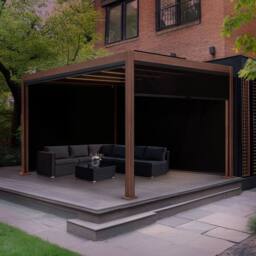 Monstershop Wood Effect Aluminium Pergola With Blinds & LED Lights - 3m x 3m in Brown - thumbnail 4