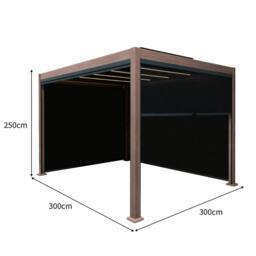 Monstershop Wood Effect Aluminium Pergola With Blinds & LED Lights - 3m x 3m in Brown - thumbnail 5