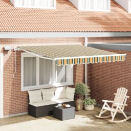 Berkfield Home Manual Retractable Awning with LED Green & Yellow 300x250 cm - thumbnail 1