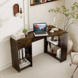 KORVIXA Compact Corner Executive Desk w/Pill-out Drawer & Open Shelve in Brown - Size: 100 cm x 100 cm - thumbnail 3