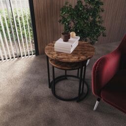 Home Discount Vida Designs Brooklyn Nest of 2 Round Tables Living Room Furniture in Dark Brown - thumbnail 1