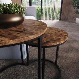 Home Discount Vida Designs Brooklyn Nest of 2 Round Tables Living Room Furniture in Dark Brown - thumbnail 3
