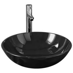 Berkfield Home Bathroom Sink with Tap & Push Drain Black Tempered Glass