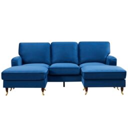 Artemis Home Woodbury 218cm Wide U-Shaped Velvet Fabric Corner Sofa in Blue - thumbnail 2