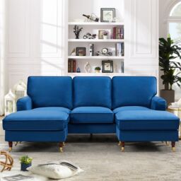 Artemis Home Woodbury 218cm Wide U-Shaped Velvet Fabric Corner Sofa in Blue