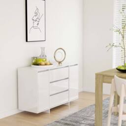Berkfield Home Sideboard with 3 Drawers High Gloss White 120x41x75 cm Engineered Wood - Size: 120 x 41 x 75 cm - thumbnail 2