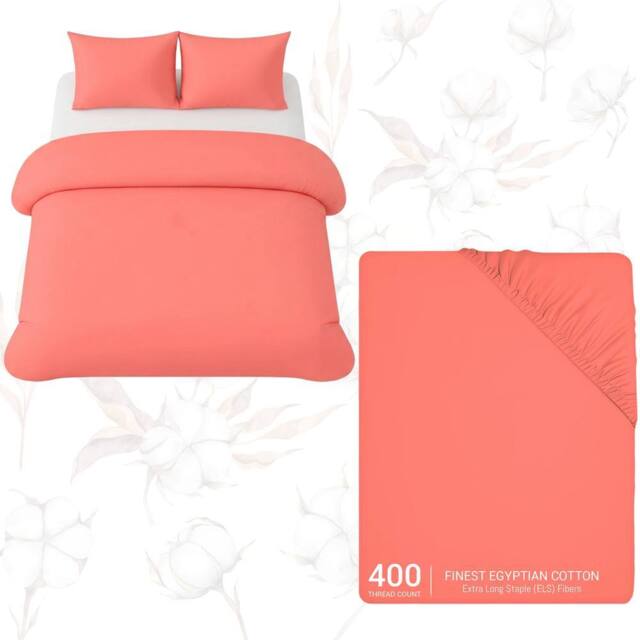 Grace Premium Egyptian Cotton King Size Duvet Cover Sets Ultrasoft in Coral - Size: Double - image 1