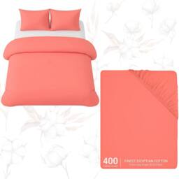 Grace Premium Egyptian Cotton King Size Duvet Cover Sets Ultrasoft in Coral - Size: Double