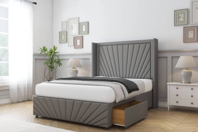 "Sloomy Rutherford Dumfries Divan Set No Drawers-54"" Wingback-Footboard in Light Grey - Size: Small Single" - image 1