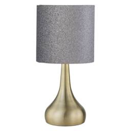 First Choice Lighting Romana - Antique Brass Touch Operated Table Lamp with Glitter Shade in Bronze