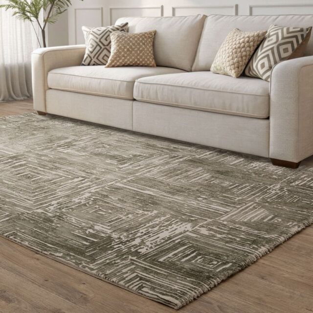 The Rug Shop UK Green Modern Striped Latex Back Latex Backing Area Rug - Size: 200 cm x 290 cm - image 1