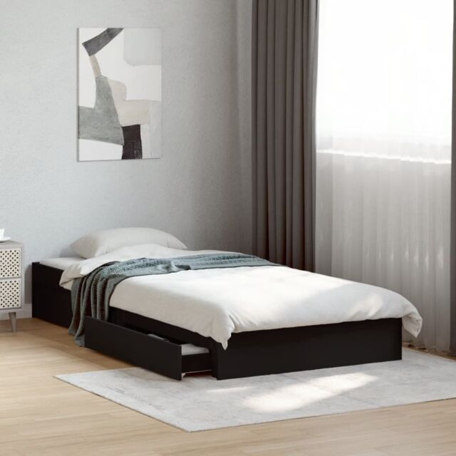 Berkfield Home Bed Frame with Drawers without Mattress Black 75x190 cm Small Single - image 1