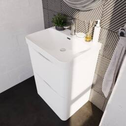 Balterley Bathroom Floor Standing 2 Drawer Vanity, Ceramic Basin, White, 600mm in White - thumbnail 3