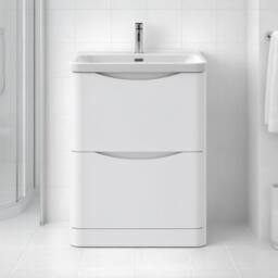 Balterley Bathroom Floor Standing 2 Drawer Vanity, Ceramic Basin, White, 600mm in White - thumbnail 6