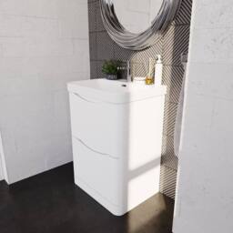 Balterley Bathroom Floor Standing 2 Drawer Vanity, Ceramic Basin, White, 600mm in White - thumbnail 4