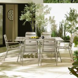 FurnitureboxUK Furniturebox UK Leros Metal 6 Seat Garden Dining Set in Stone - Size: 6 Person - thumbnail 3