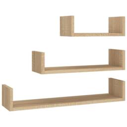 Berkfield Home Wall Display Shelf 3 pcs Sonoma Oak Engineered Wood in Light Tan