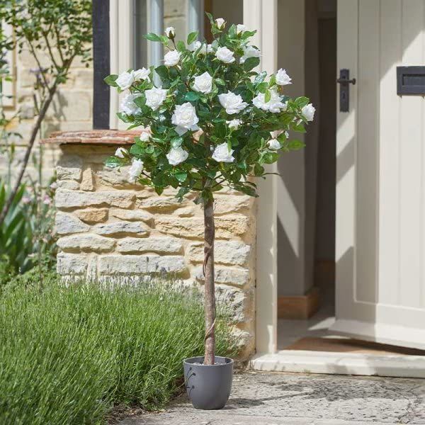 Marco Paul 120cm Artificial Rose Plant - White in Green - image 1