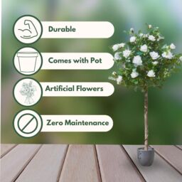 Marco Paul 120cm Artificial Rose Plant - White in Green - thumbnail 5