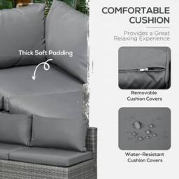 OUTSUNNY 3 Pcs Rattan Corner Sofa Set Coffee Table Garden Furniture w/ Cushion in Grey - thumbnail 6