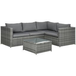 OUTSUNNY 3 Pcs Rattan Corner Sofa Set Coffee Table Garden Furniture w/ Cushion in Grey - thumbnail 2