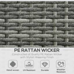 OUTSUNNY 3 Pcs Rattan Corner Sofa Set Coffee Table Garden Furniture w/ Cushion in Grey - thumbnail 4