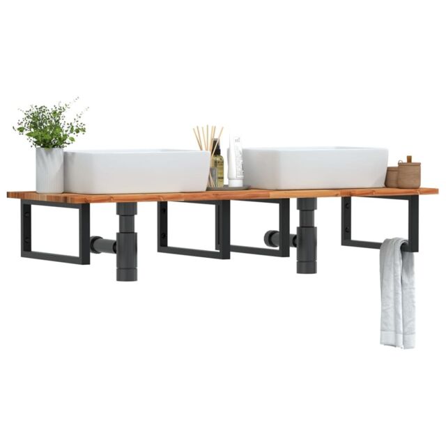 Berkfield Home Basin Shelf Wall Mounted Steel & Solid Wood Acacia in Brown - image 1