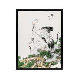 "Artery8 Stork & Pine Tree Japanese Framed Canvas Wall Art Print Kashu - Size: W12"" x H16""" - thumbnail 1