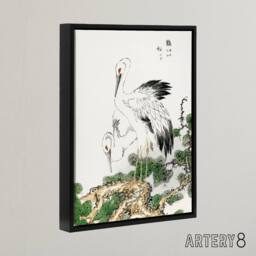 "Artery8 Stork & Pine Tree Japanese Framed Canvas Wall Art Print Kashu - Size: W12"" x H16""" - thumbnail 2