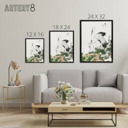 "Artery8 Stork & Pine Tree Japanese Framed Canvas Wall Art Print Kashu - Size: W12"" x H16""" - thumbnail 4