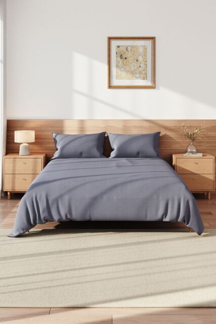 Living and Home Double Duvet Cover and Flat Sheet Set with 2 Pillowcases Solid Color Soft Brushed Fibe Four-Piece Set in Grey - image 1