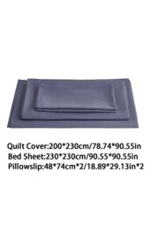 Living and Home Double Duvet Cover and Flat Sheet Set with 2 Pillowcases Solid Color Soft Brushed Fibe Four-Piece Set in Grey - thumbnail 6
