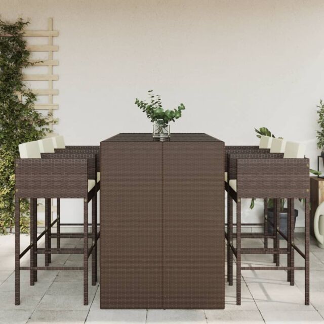 Berkfield Home 7 Piece Garden Bar Set with Cushions Brown Poly Rattan - image 1