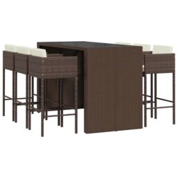 Berkfield Home 7 Piece Garden Bar Set with Cushions Brown Poly Rattan - thumbnail 2
