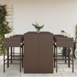 Berkfield Home 7 Piece Garden Bar Set with Cushions Brown Poly Rattan - thumbnail 1
