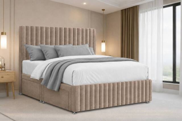 "Nexus Mattresses Ltd Verona Plush Divan Bed Base No Drawers - 12"" Footboard & 26"" Headboard in Bronze - Size: King" - image 1