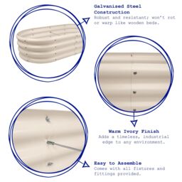 Harbour Housewares Raised Garden Beds - 2x Rounded Bottomless Galvanised Steel Planter 180 x 90cm in Ivory - Size: 180 x 90 cm - thumbnail 2