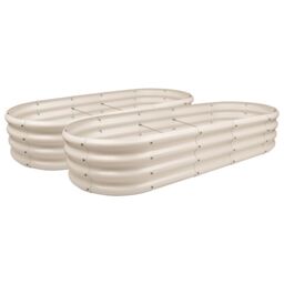Harbour Housewares Raised Garden Beds - 2x Rounded Bottomless Galvanised Steel Planter 180 x 90cm in Ivory - Size: 180 x 90 cm