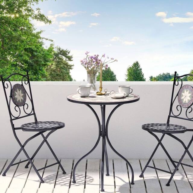 Wyld and Coco Legacy Garden Bistro Set - Black Metal with Mosaic Tile Top - image 1
