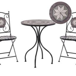 Wyld and Coco Legacy Garden Bistro Set - Black Metal with Mosaic Tile Top - thumbnail 2
