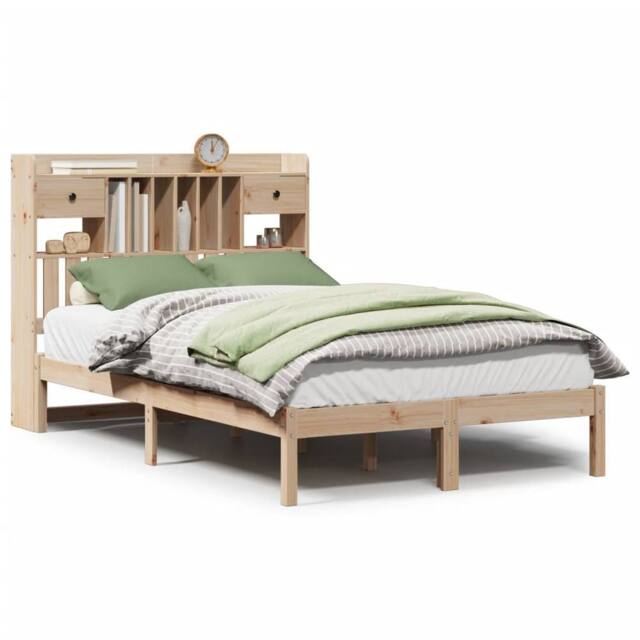 Berkfield Home Bookcase Bed without Mattress 135x190 cm Double Solid Wood Pine in Light Tan - image 1