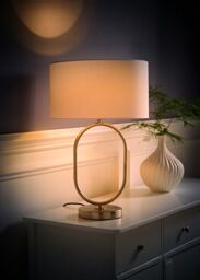 ValueLights Antonia Fabric Drum Lamp Shade Brushed Chrome Oval Table Lamp & Bulb in White