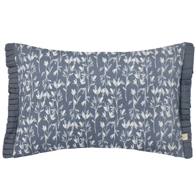 Wylder Belle 100% Cotton Botanical Pleat Fringe Cushion in Light Blue - Size: 30 cm x 50 cm - image 1