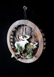 Shatchi B/O LED Wooden Reindeer Scene - Wreath Shape - D30xW4.5 in Brown - thumbnail 4