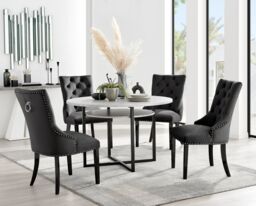 FurnitureboxUK Adley Grey Concrete Effect Round Dining Table & 4 Belgravia Velvet Black Leg Chairs - thumbnail 1