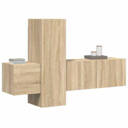 Berkfield Home Sturdy 3 Piece TV Cabinet Set Sonoma Oak Engineered Wood in Light Oak - thumbnail 8