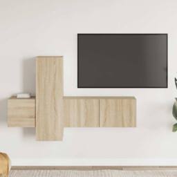 Berkfield Home Sturdy 3 Piece TV Cabinet Set Sonoma Oak Engineered Wood in Light Oak - thumbnail 2