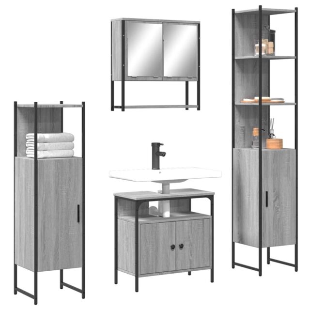 Berkfield Home 4 Piece Bathroom Furniture Set Grey Sonoma Engineered Wood - image 1